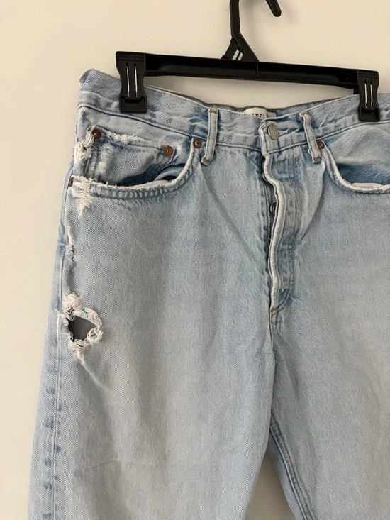 AGOLDE 90s High Rise Cropped Straight Jeans Nerve Light Wash Denim Raw Hem 28 - Picture 4 of 12